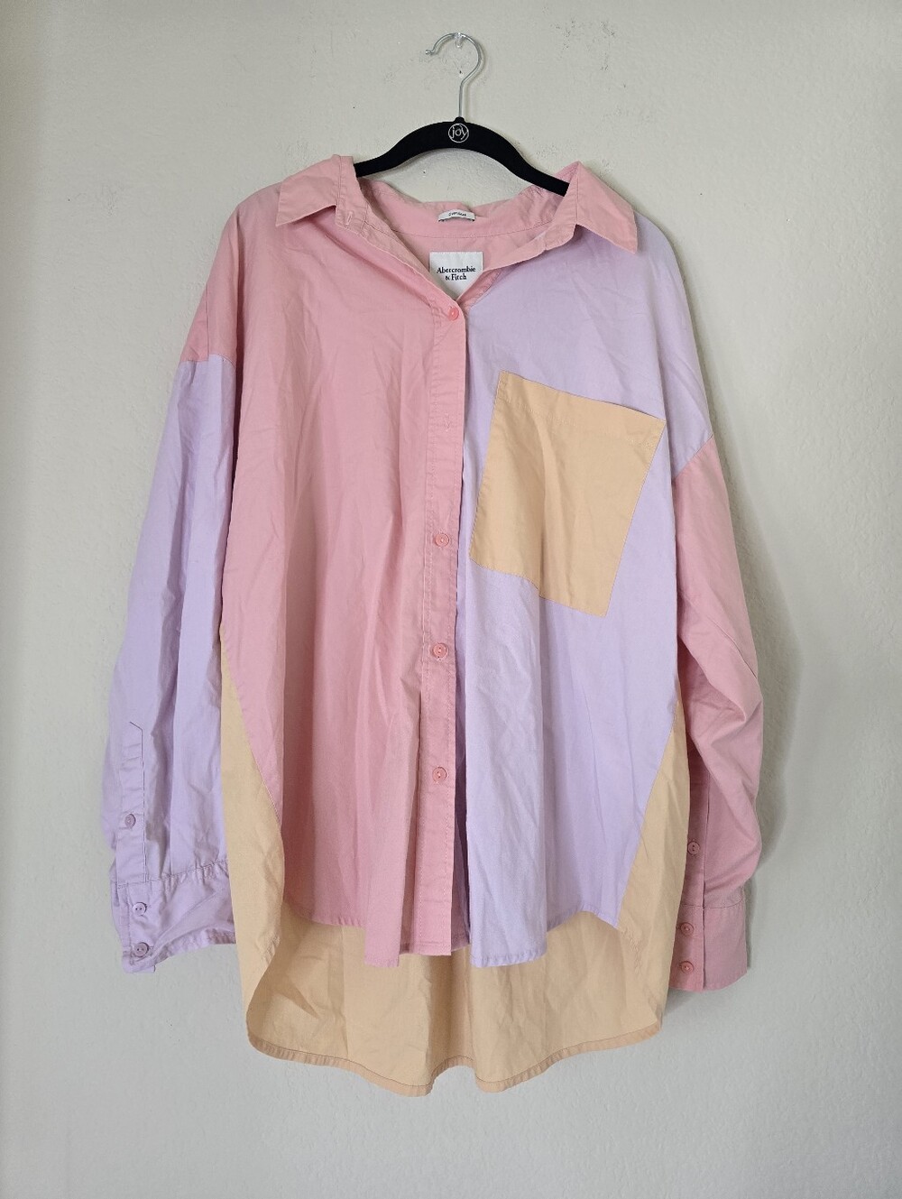Abercrombie & Fitch Oversized Poplin Pastel Colorblock Button Up Shirt Size L